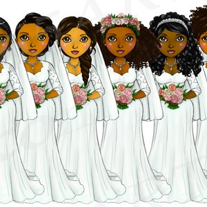 Clipart de la novia, chicas de la boda, pelo natural, niñas negras, mujer negra, matrimonio, chicas de la moda, novia, curvilínea, muñeca planificador, afroamericano imagen 2