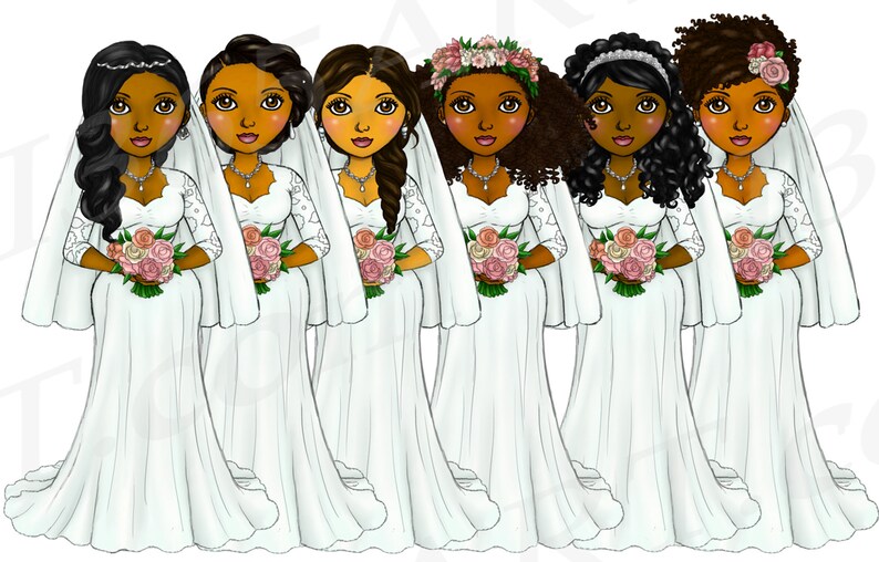 Clipart de la novia, chicas de la boda, pelo natural, niñas negras, mujer negra, matrimonio, chicas de la moda, novia, curvilínea, muñeca planificador, afroamericano imagen 2