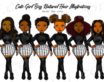Schwarzes Boss Clipart - Natürliches Haar - Damen (PNG)