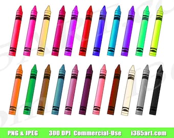 Rainbow Crayon Clipart Set, Coloring Graphics (PNG Digital Download)