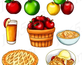 Buy 3 Get 1 Free Apple Treats Fruit Clipart, Invitations, Party, Scrapbooking, red, green, yellow, pie, juice, PNG & JPEG, Download