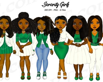 Sorority Girls Clipart, Sisterhood Clip Art, Black Women, Afro Girl PNG, Greek Life, African American, Black Girl Planner, Digital Download