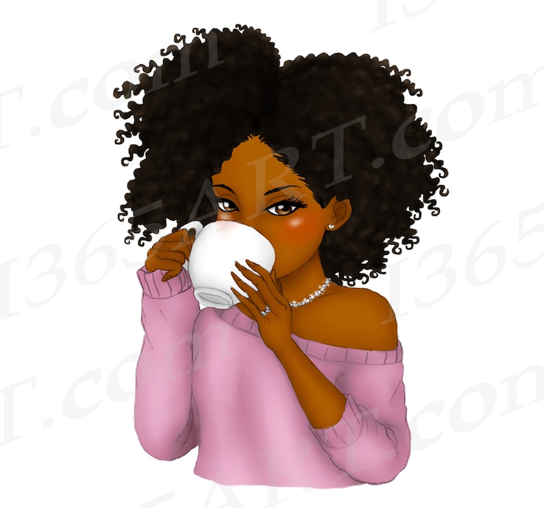 Tea Sipping Girls Clipart Black Girl Black Women Natural - Etsy
