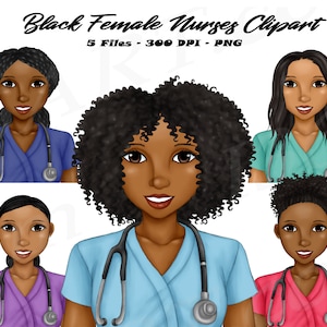Nurse Clipart, Black Nurse Clip Art, Female Doctor, African American, Scrubs PNG, Female Doctor, Afro Woman, Medical Workers, Nurse Life