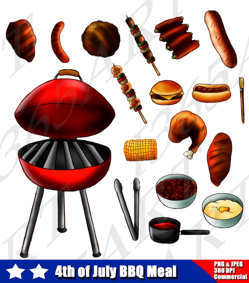 bbq Clipart, bbq Clip art, Party clipart, Invitations, 4th of July, Barbecue clipart, Hot Dog, Hamburger, Sis Kabob, Grill, Rib, PNG image 1