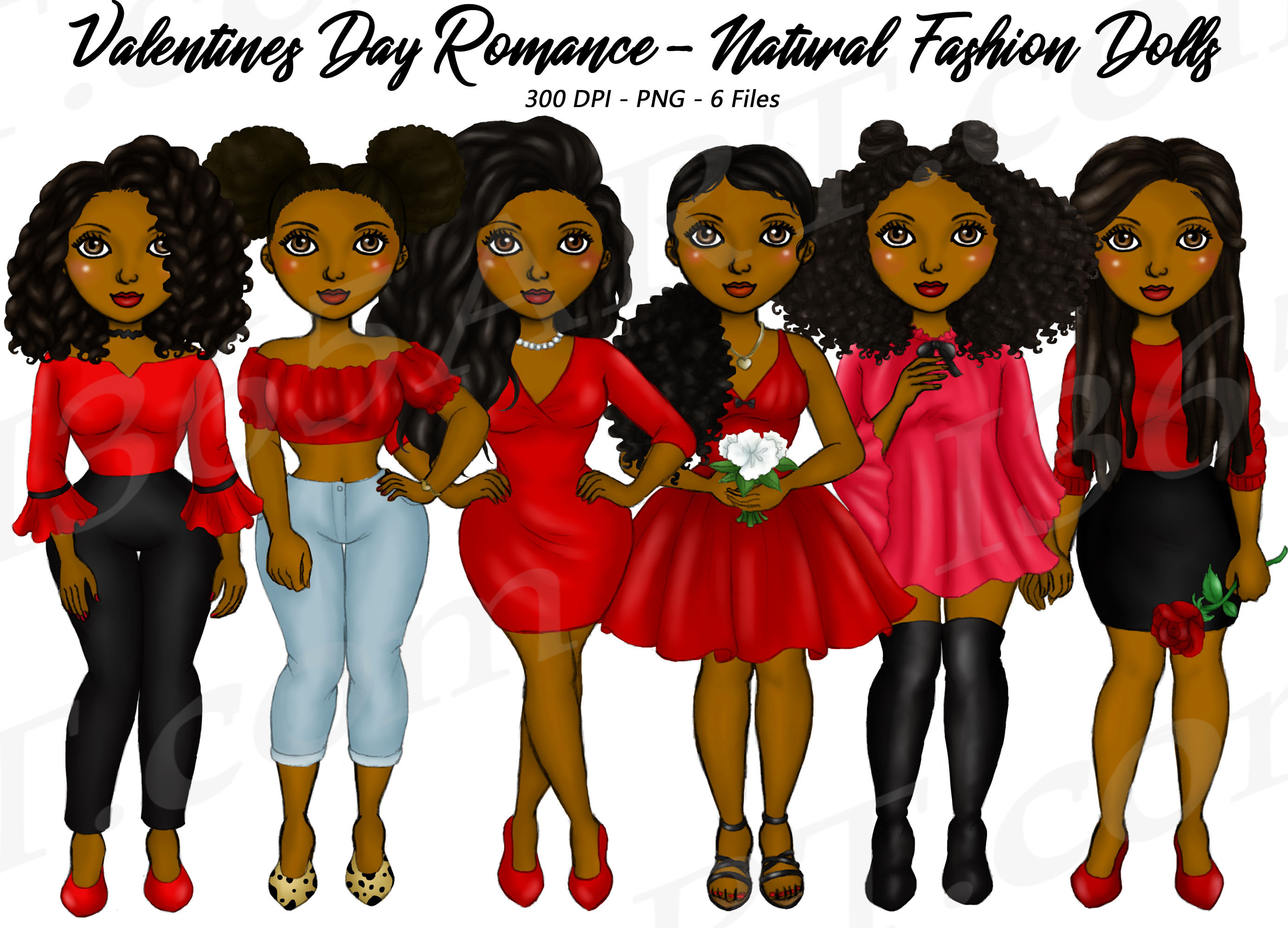 Valentine’s Day Girls Clipart Natural Hair Black Girls | Etsy