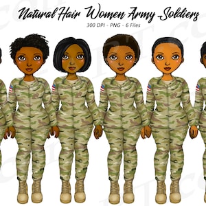 Black Army Women Clipart, Chibi girls clip art, Military Woman, Black Woman, African American, Memorial Day, Veterans, Female Troops, Curvy