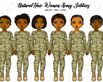 Army Clipart, Natural Hair, Military Woman, Black Woman, Black Girl, African American, Memorial Day, Veterans, Female Troops, Planner, Curvy