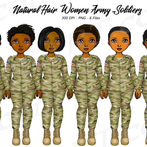 Army Clipart, Natural Hair, Military Woman, Black Woman, Black Girl, African American, Memorial Day, Veterans, Female Troops, Planner, Curvy