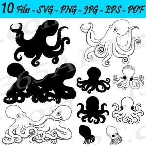 Octopus SVG Clipart, Octopus silhouette SVG, Sea Life SVG, Ocean svg vectors, Octopus outline, Svg png jpg eps pdf formats, Cut files