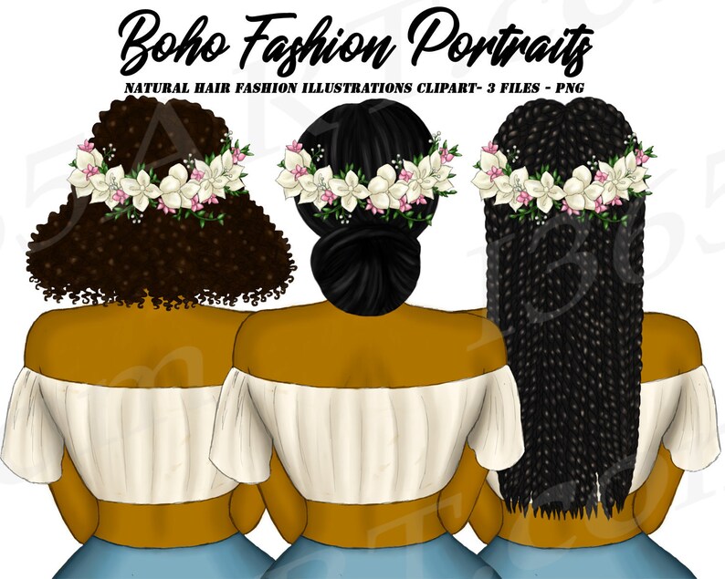 Black Boho Girl Clipart