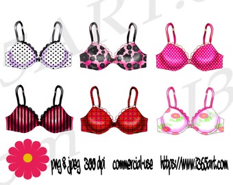 Buy 3 Get 1 Free Lingerie Bra Clipart Set, Bras, Bra Clip Art, Underwear Party, Fashion, Party Invitation, Scrapbooking, PNG JPEG Download