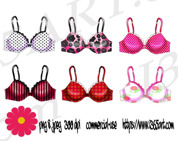 Buy 3 Get 1 Free Lingerie Bra Clipart Set, Bras, Bra Clip Art