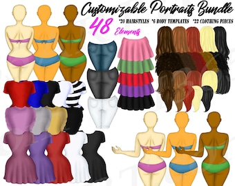 Custom Girls clipart, Customizable, Portraits, Hairstyles, Best Friends, DIY, Dress Up, Planner Dashboard, Illustrations, Character Builder