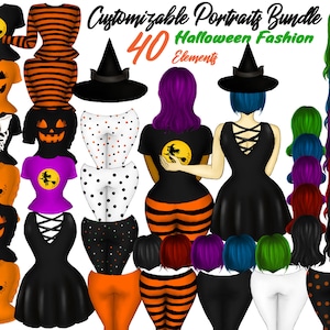 Beste Freunde Clipart, benutzerdefinierte Mädchen Clipart, Halloween Mode anpassbare Clipart, Halloween-Mädchen, Frisuren, Anzieh, Charakter Maker