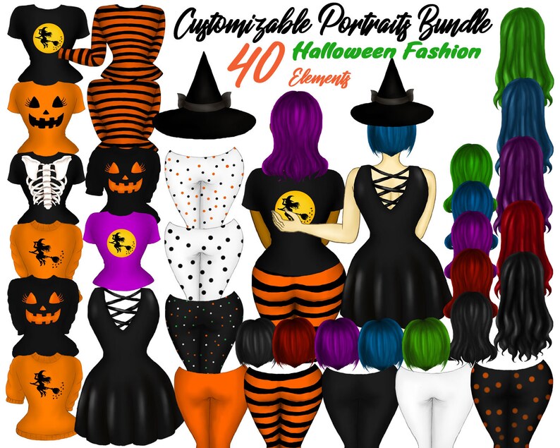 Halloween Mode Clipart, anpassbare Mädchen, Character Maker (PNG) Bild 1