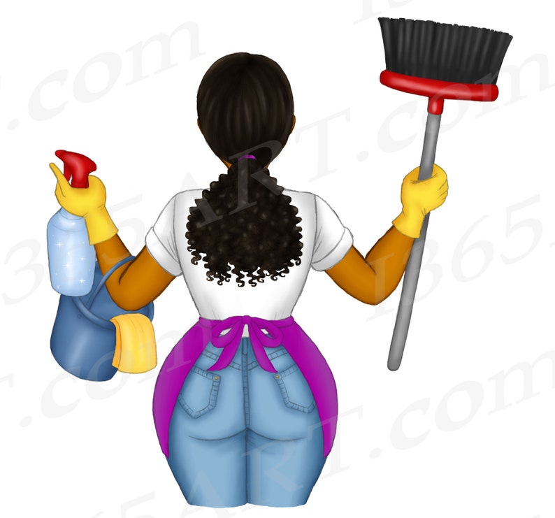 Cleaning Lady Clipart, Cleaning Business logo, Black Woman Clipart, Maid Service, African American, Chores, Female Janitor, Natural Hair image 4
