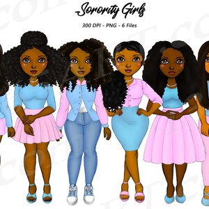Sorority Girl Clipart, Sisterhood clipart, Black Girl, sorority clip art, African American, Digital Download, Light Blue Pink, fashion png