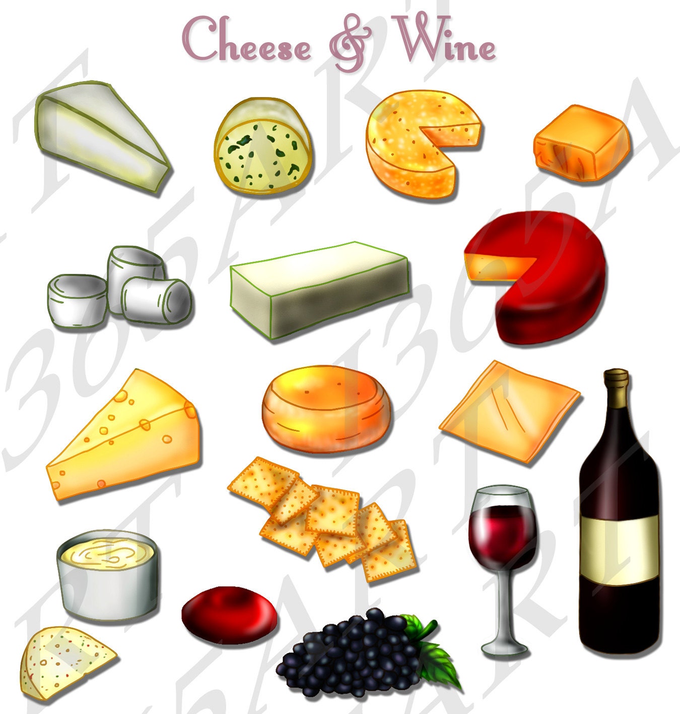 50% OFF Cheese Clipart Crackers Wine and Grapes Clip art | Etsy
