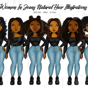 Denim Black Woman Clipart, Black Girl Clip art, African American Clipart, Woman in Jeans Curvy, Black Women, Jeans Girl Clipart