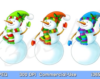 Christmas Snowman Clipart, Hand Drawn Graphics (PNG, JPEG)