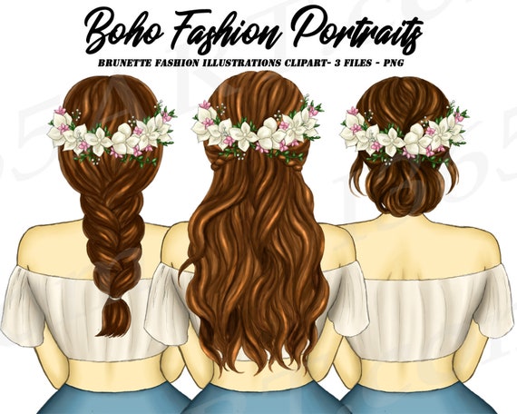 Buy 3 Get 1 Free Fashion Girl Clipart, Boho Girl Clipart, Spring Girl Clipart, Hairstyles, Best Friends Flower Wreath, Planner Dashboard Il_570xn