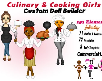 Chef Clipart, Custom Doll Builder, Culinary Girls (Digital Download)
