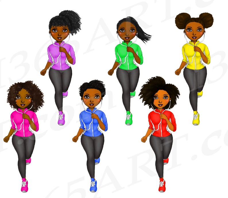 Jogging Women Clipart Jogging Girls Black Girl Clipart Etsy