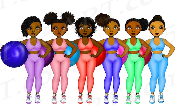 Women in Different Body Shapes Clipart, Curvy Girl Clipart, Black Women  Clipart, African American Fitness Clipart 