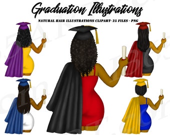 Graduation Clipart, Graduation Girls Clipart, Black Women Clipart, Graduation Students, Graduation Gowns, Sublimation, African American, PNG