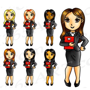 Business Woman Clipart, Business Woman Clip Art, Girl Boss Clipart, Working Woman, Office, Girls, Planner Stickers, African American, PNG