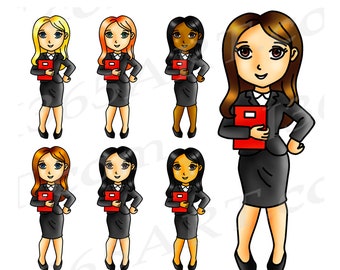 Business Woman Chibi Clipart, Planner Stickers (PNG/JPEG)