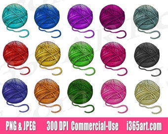 Yarn Clipart Clip art, crochet clipart, yarn ball clipart, knitting, balls of yarn, scrapbooking, Graphics, PNG, Commercial