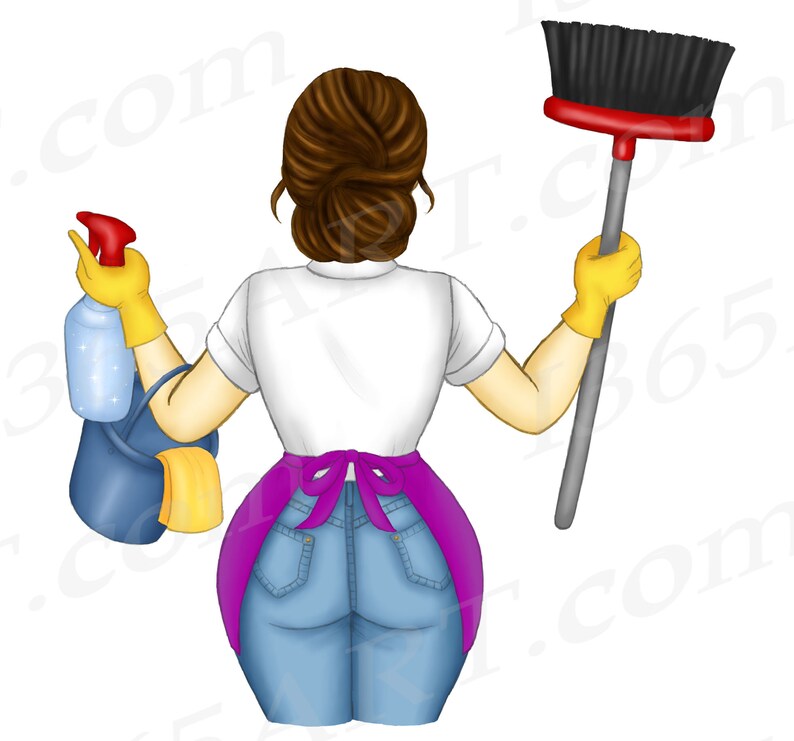 Cleaning Lady Clipart, Cleaning Business logo, Brunette Woman Clipart, Maid Service, Maid Clipart, Chores, Female Janitor, Sublimation image 4