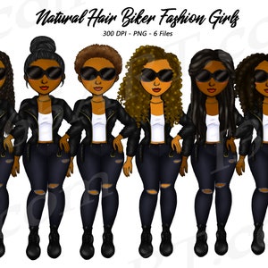 Black Biker Girl Clipart, Leather Jackets, Natural Hair, Black Girl Clip art, Black Woman Clipart, African American, Fashion Girls, Curvy