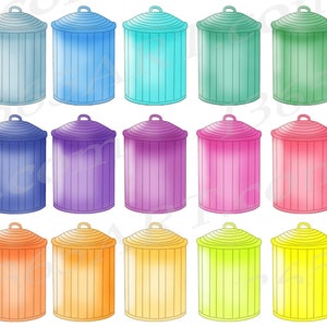 Trash Can Clipart, Trash Can Clip art, Trash Bin, Garbage can, household, chores, printables, PNG, Planner graphics, Commercial image 2