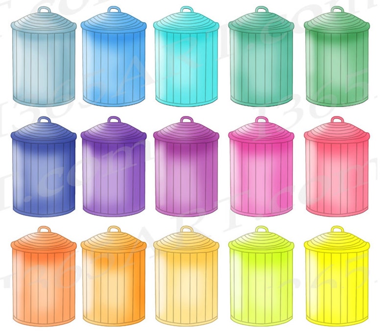 Trash Can Clipart, Trash Can Clip art, Trash Bin, Garbage can, household, chores, printables, PNG, Planner graphics, Commercial image 2