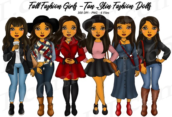 Fall Girl Clipart, Autumn Girl Clipart, Fall Fashion Girl Clipart, Fall Fashion, Brown Skin, Tan Skin, Hello Fall, Curvy Girl, Fashion Doll Il_570xn