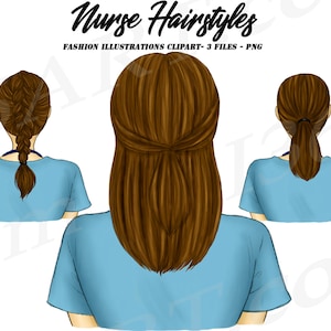Brunette Nurse Clipart, Doctor PNG, Medical, RN, Nurse portraits clip art, nurses in scrubs, transparent PNG Illustrations
