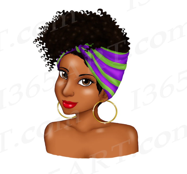 African American Woman Head Wrap Clipart Black Woman Natural | Etsy