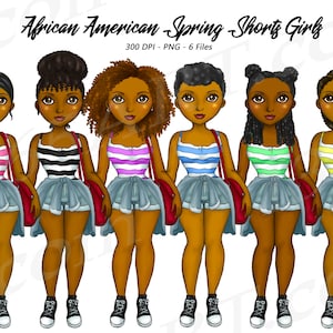Black Spring Girls Clipart, Black Woman PNG, African American, Denim Shorts, Afro Ladies, Melanin Poppin, Natural Hair, Spring fashion lady