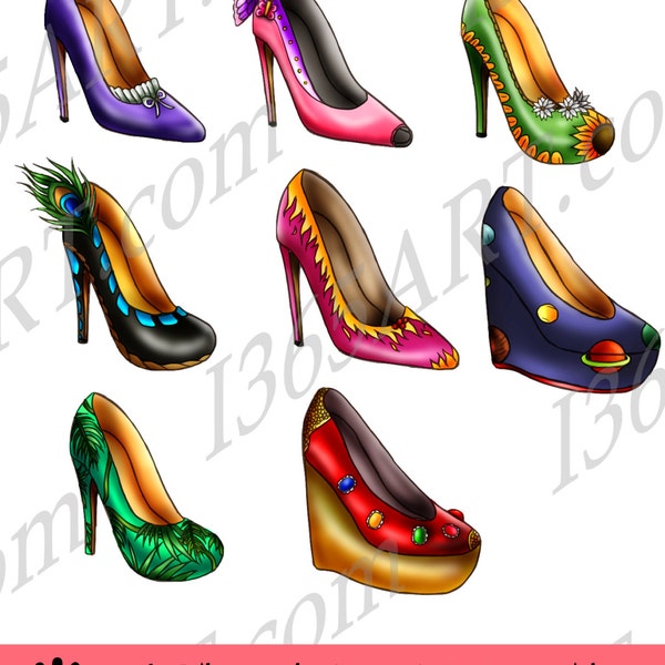 Stiletto Heels Clipart, Funky Shoes, Party Invitations, embellishments, Scrapbooking PNG & JPEG formats Commercial-Use