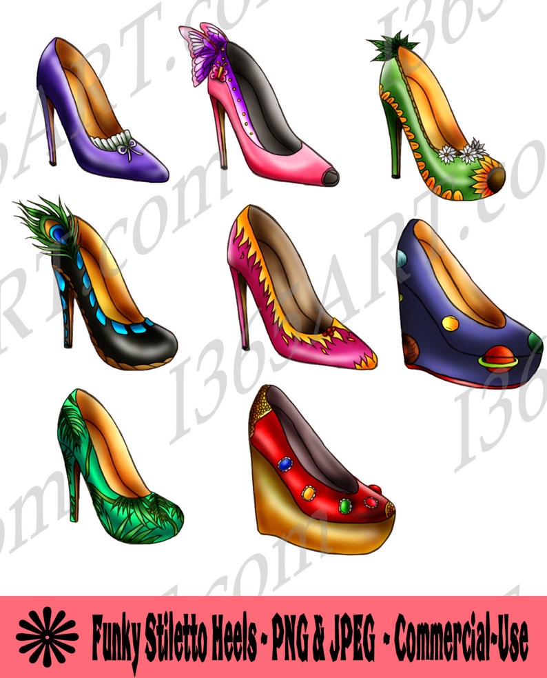 Stiletto Heels Clipart, Funky Shoes, Party Invitations, embellishments, Scrapbooking PNG & JPEG formats Commercial-Use image 1