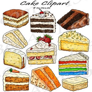 Kuchen Scheiben Clipart, Kuchen Clipart PNG, Kuchen Clipart Bündel Kuchen Illustrationen PNG JPG, Geburtstagskuchen Transparent png, Schokoladenkuchen Clipart