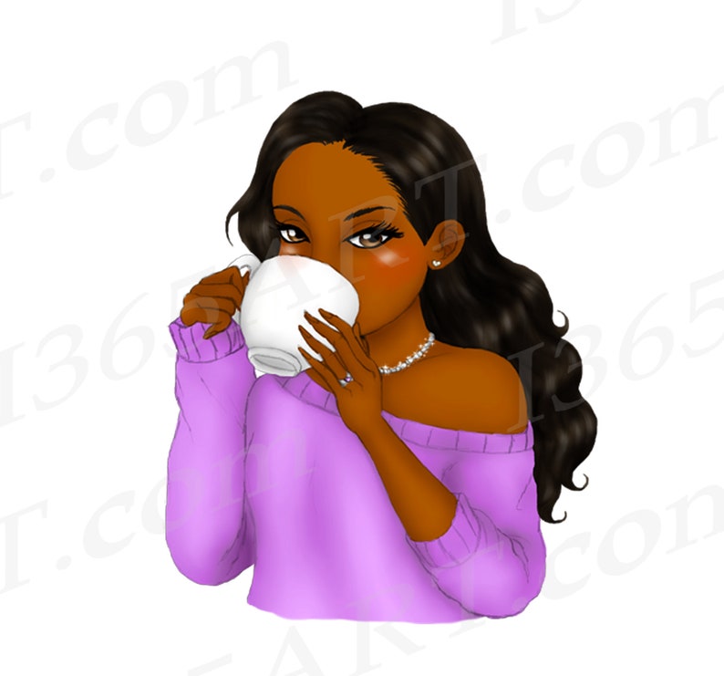 Tea Sipping Girls Clipart, Fashion Portrait, Sips Tea, Coffee Girls, African American, Hairstyles, Planner Dashboard, Illustrations image 3