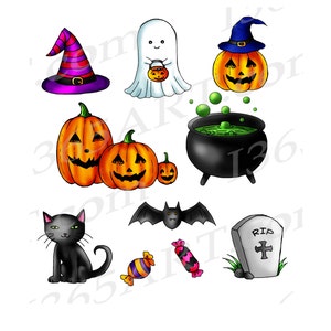 Słodkie Halloween Clipart, Halloween Clip Art, Cyfrowe, Rysowane ręcznie, Do druku, Scrapbooking, Zaproszenia na imprezę, Jack-o-Lantern, Duch, clipart