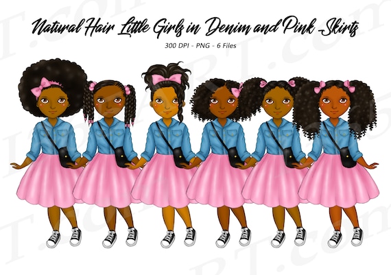 Little Black Girl Clipart, Afro Girl Clipart, Denim Girl Clipart, Puffy Pink Skirts, Black Girl Magic, African American, Fashion Girls, PNG Il_570xn