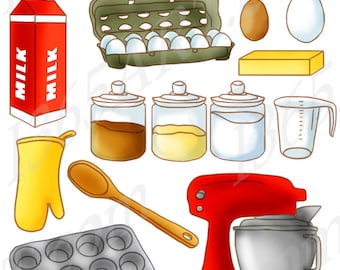 Conjunto de imágenes prediseñadas de repostería, utensilios de cocina, imágenes PNG para hornear (descarga digital)