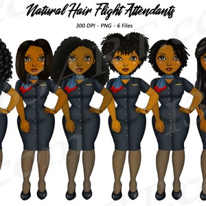 Clipart de comissária de bordo negra, clipart de comissária de bordo chibi, clipart de mulher negra, aeromoça, viagem de voo, avião, afro-americano