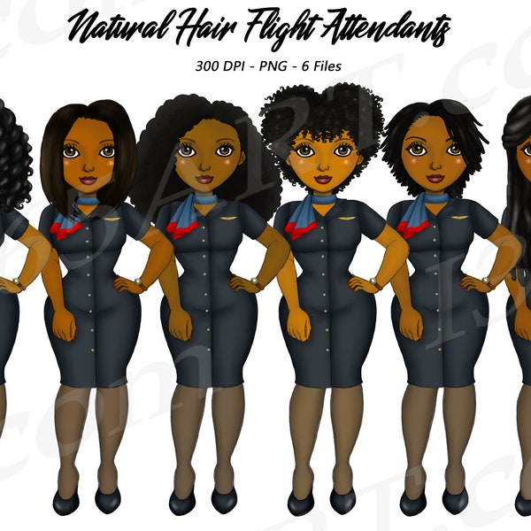 Flight Attendant Clipart, Black Flight Attendant Clipart, Black Woman Clipart, Stewardess, Flight Travel, Airplane, African American Clipart